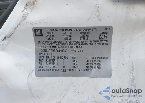 2015 GMC Terrain Slt-2 z USA, uszkodzony, nr VIN 2GKALTEK6F6410832